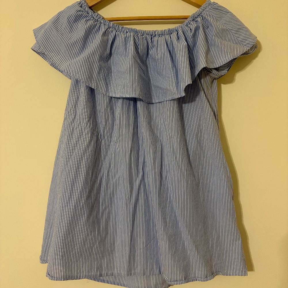 Zara Premium Denim Collection Women Small Size 5 Blue and White Off the Shoulder